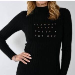 Frank Lyman Design Glamour Never Takes A Day Off,Black Ribbed Sweater, Large